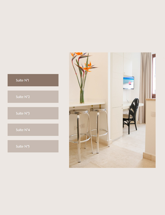 Anteprima del sito web Oidu Cagliari Suites contenente l'interfaccia attraverso la quale è possibile selezionare la propria camera.